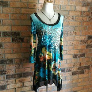 From The Heart Tropical Leopard Print Tunic Dress. c